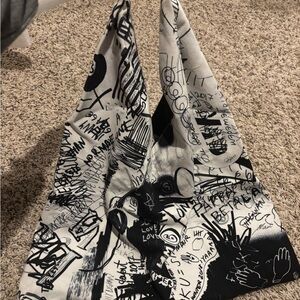 Graffiti Print Black and White Tote Bag